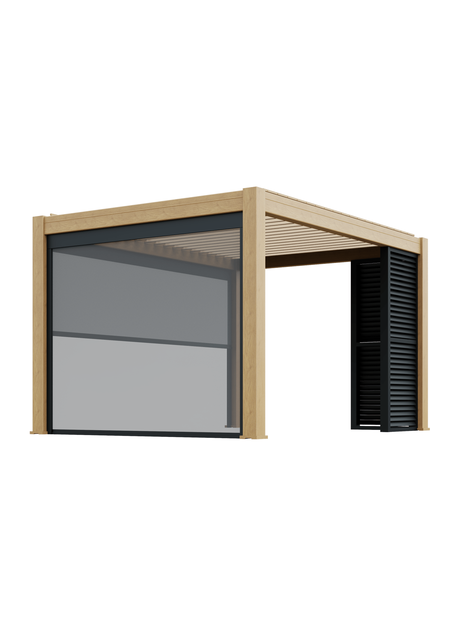 PergoLIFE - Amalfi Pergola Wood Effect With LED Lights 4 Side Pull Down Screens & 5 Year Warranty - Pergola