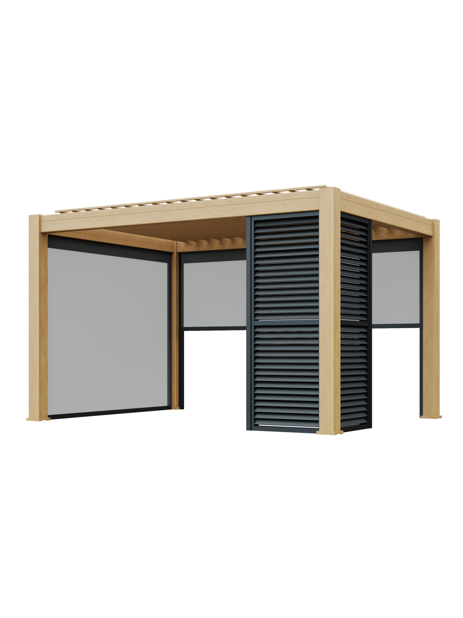 PergoLIFE - Amalfi Pergola Wood Effect With LED Lights 4 Side Pull Down Screens & 5 Year Warranty - Pergola