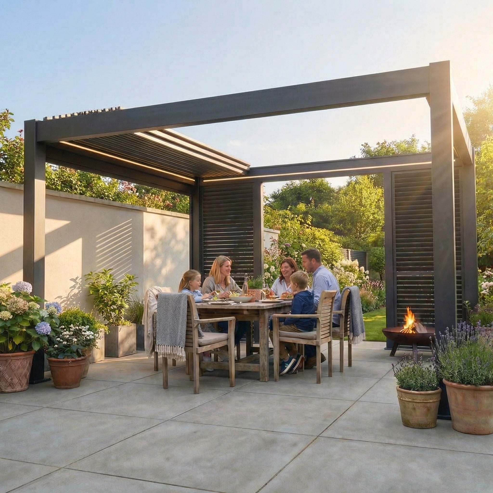 PergoLIFE - Manual Aluminium Pergola with Retractable Roof & LED Lights | Pergolife Horizon - Pergola